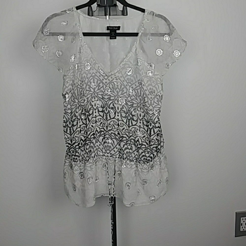 White House Black Market White Silver Short Sleeve
